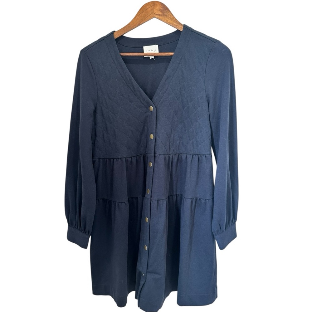 Sundays we are Sundays Navy Tiered Button Front Dress Women’s Size Small - Picture 3 of 5